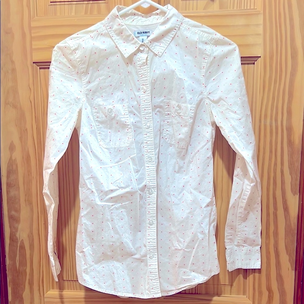 Old Navy White & Pink Polka Dot Button-Up Shirt